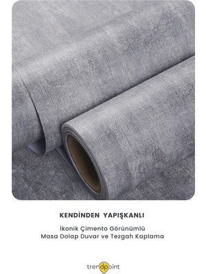 Trendpoint Kendinden Yapışkanlı 60CM×100CM Gri Dokulu Çimento Desen Dolap Masa Kaplama Duvar Kağıdı