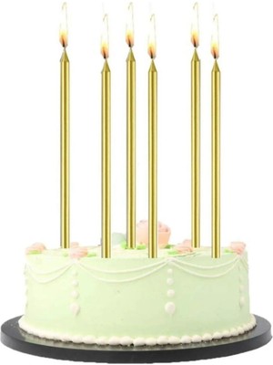 Party Fantasy 20 cm Metalik Gold Renk Pasta Mumu 6 Parça Uzun Çubuk Mum