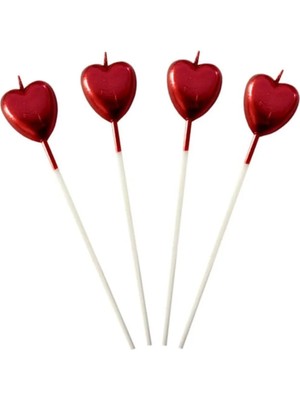 Party Fantasy Kırmızı Kalp 4'lü Mum 14 cm Doğum Günü Pasta Mumu