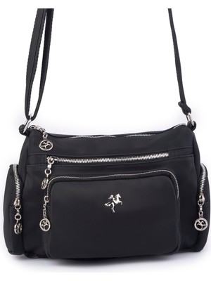 Nas Bag Kadın Çapraz Çok Gözlü Günlük Çanta Siyah  Buzzy ( 30X22 cm Ebatlarındadır.)