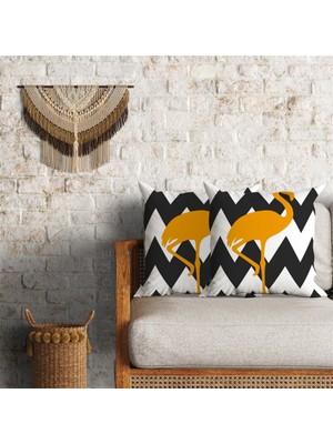 Flamingo Desenli Çift Taraflı Dekoratif 2'li Minder Kılıfı Seti 60 x 60 cm