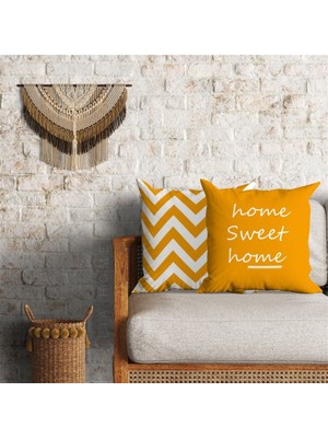 Zigzag ve Home Sweet Home Çift Taraflı Dekoratif 2'li Minder Kılıfı Seti 60 x 60 cm