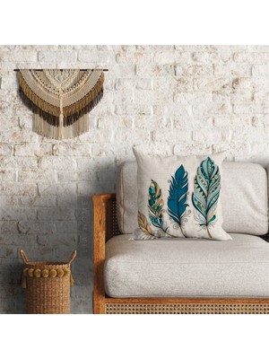 Mavi Tüy Desenli Çift Taraflı Dekoratif Minder Kılıfı 60 x 60 cm