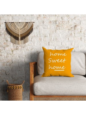 Home Sweet Home Hardal Renk Çift Taraflı Dekoratif Minder Kılıfı 60 x 60 cm