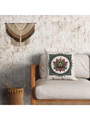 Mandala Desenli Çift Taraflı Dekoratif Minder Kılıfı 60*60 Cm