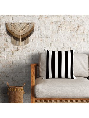 Siyah Beyaz Çizgili Çift Taraflı Dekoratif Minder Kılıfı 60 x 60 cm