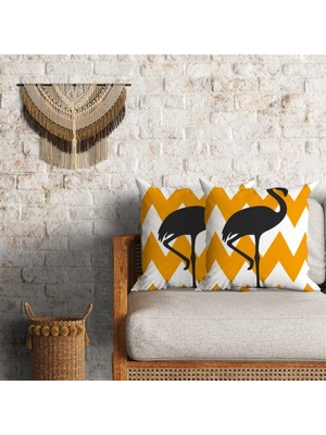 Flamingo Desenli Çift Taraflı Dekoratif 2'li Minder Kılıfı Seti 60 x 60 cm