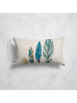 Mavi Tüy Desenli Çift Taraflı Dekoratif Kırlent Kılıfı 32*55 Cm