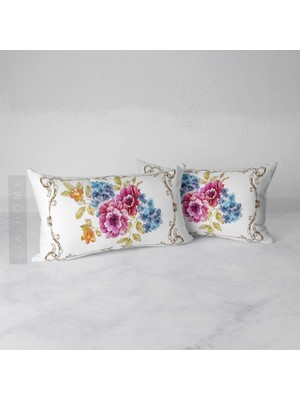 Çiçek Desenli Dekoratif 2'li Yastık Kılıfı Seti 30 x 55 cm