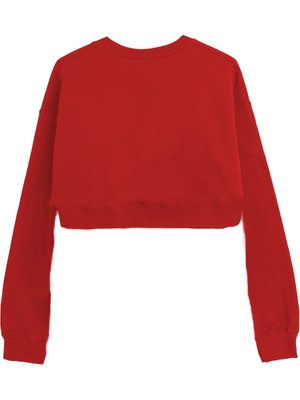 VOXA Basic Crop Bisiklet Yaka Uzun Kollu Orlando Yazılı Sweatshirt