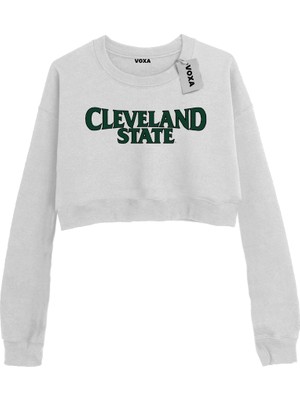 VOXA Basic Crop Bisiklet Yaka Uzun Kollu Cleveland Sweat