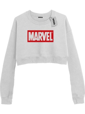 VOXA Basic Crop Bisiklet Yaka Uzun Kollu Marvel Sweat