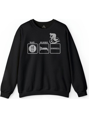 So Cool Eat Sleep Downhill Mountain Bike Bisiklet Baskılı Sweatshirt