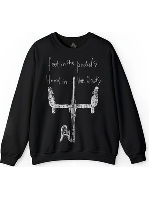 So Cool Feet In The Pedal Head In The Clouds Biker Baskılı Sweatshirt