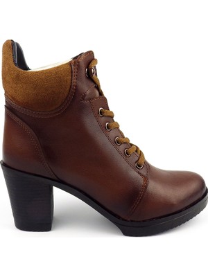 Hatege Aurora Topuklu Bağcık ve Fermuarlı Kahverengi Kadın Bot