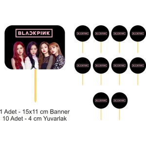 Atölye7 Tasarım Black Pink 11 Adet Özel ve Yuvarlak Kesim Hazır Pasta Kürdanı Üstü Süsü Hd Tek Taraf Kalın