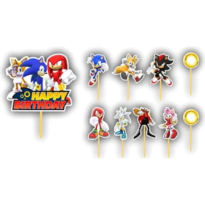 Atölye7 Tasarım 10 Adet Sonic ve Arkadaşları Kürdanlı Cupcake Pasta Süsü Süsleme Kalın Kağıt