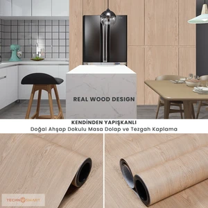 60×500CM Kendinden Yapışkanlı Doğal Ahşap Dokulu Kaplama Kağıdı Mutfak Dolap Masa Duvar