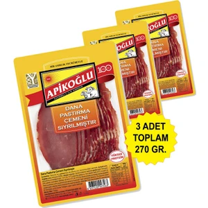 Çemeni Sıyrılmış Dilimli Dana Kontrfile Pastırma 90 Gr. Üçlü Paket (Toplam 270 Gr.)