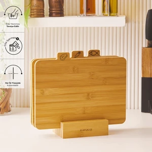 Triple 4 Parça Ayaklı Bambu Kesme Tahtası Seti 28 cm