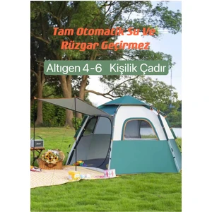 - Tam Otomatik Su ve Rüzgar Geçirmez Gölgelikli Altıgen Çadır Aile Çadırı 280*240*155 cm