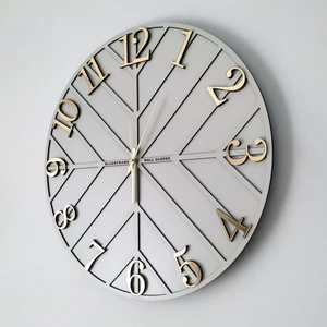 - Diagonal Lines - Açık Gri & Gold - 50CM Duvar Saati