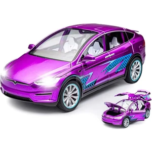 1:24 Ölçekli Tesla Model x Alaşım Araba Modeli Çocuklar Için Döküm Oyuncak Araçlar, Tesla Araba Modeli, Işıklar ve Müzik ile Geri Çekin Alaşım Araba, Erkekler ve Kızlar Için Hediye (Yurt Dışından)