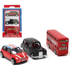 Üçlü Dıecast Ikonik Londra Oyuncak Araba Seti Klasik Routemaster Model Otobüs, Siyah Taksi Cab ve Mini'yi Içerir | Ingiliz Temalı Ambalaj (Yurt Dışından)