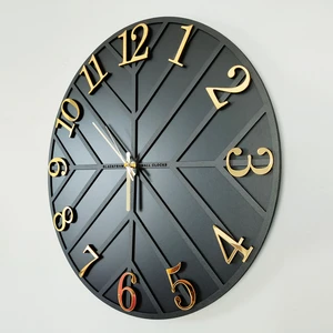 - Diagonal Lines - Siyah & Gold - 50CM Duvar Saati