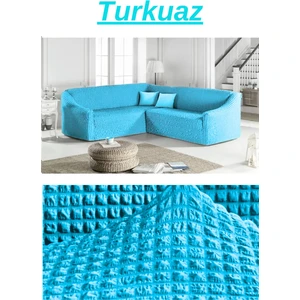 Bürümcük L Köşe Koltuk Örtüsü. Boydan Eteksiz Streç Esnek Lastikli Çekyat Kanepe Kılıfı.