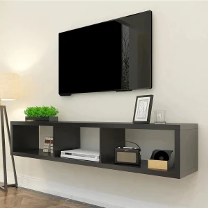 Ekta Mobilya Siyah 120 cm Tv Ünitesi Duvar Rafı Kitaplık Tv Sehpası Tv Stand
