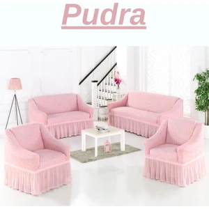 3+3+1+1 Bürümcük Koltuk Takımı Örtüsü. Etekli Streç Esnek Lastikli Çekyat Kanepe Kılıfı