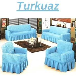 3+2+1+1 Bürümcük Koltuk Takımı Örtüsü. Etekli Streç Esnek Lastikli Çekyat Kanepe Kılıfı