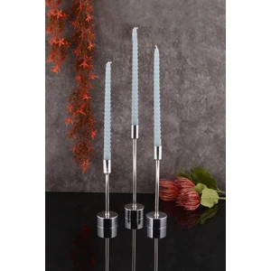 TR Turan Collection Defne 3'lü Şamdan Gümüş Kaplama Dekoratif Metal Mumluk Şamdan Seti