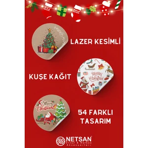 Netsan Etiket Yılbaşı Temalı Hediye Paketi Için 54 Adet Sticker