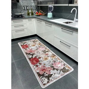 Çiçek Desenli Rowan Model Lateks Deri Taban Kitchen Mutfak Halısı