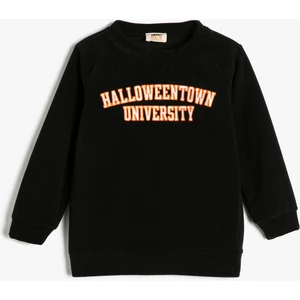 Sweatshirt Cadılar Bayramı Temalı Işlemeli Uzun Kollu Bisiklet Yaka Şardonlu