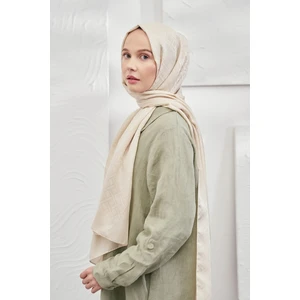Armanda Italyan Jakar Geometrik Desen Şal - Yeni Jakarlı Trend Şal Scarf - Açık Bej