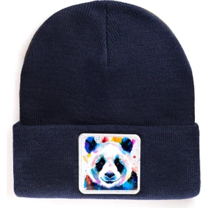 V1 Akrilik Panda - 7 Kod Logolu Unisex Lacivert Bere (Beanie)