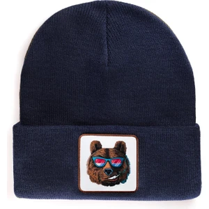 V1 Akrilik Ayı - 3 Kod Logolu Unisex Lacivert Bere (Beanie)