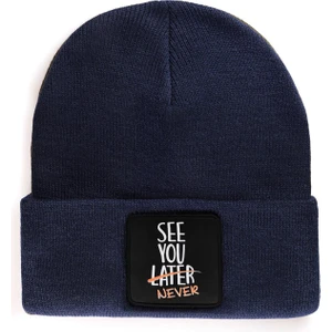 V1 Akrilik See You Later Never - 2 Kod Logolu Unisex Lacivert Bere (Beanie)