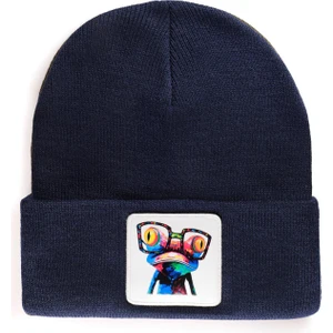 V1 Akrilik Bukalemun - 1 Kod Logolu Unisex Lacivert Bere (Beanie)
