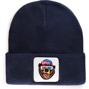 V1 Akrilik Ayı - 2 Kod Logolu Unisex Lacivert Bere (Beanie)