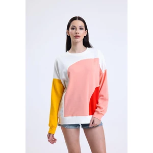 Ekru Parçalı Bisiklet Yaka Sweatshirt