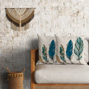 Mavi Tüy Desenli Çift Taraflı Dekoratif 2'li Minder Kılıfı Seti 60 x 60 cm