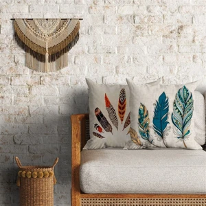 Tüy Desenli Çift Taraflı Dekoratif 2'li Minder Kılıfı Seti 60 x 60 cm