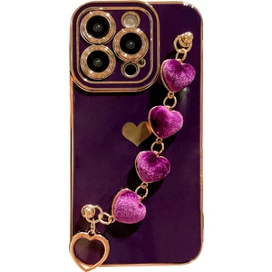 Forestl Digital Iphone 14 Pro Max Elektraptaşlama Telefon Kılıfı Yumuşak Tpu Arka Kapak Peluş Love-Ceart Strap-Dark Mor (Yurt Dışından)