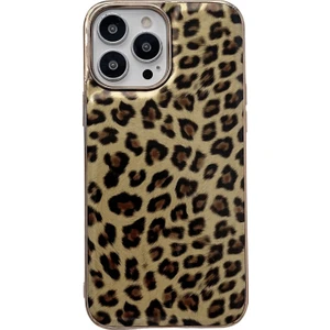 Forestl Digital Iphone 14 Plus Elektroducation Leopar Deseni Anti-Damla Telefon Kasası Pu Deri Kaplı Tpu Kapak-Altın (Yurt Dışından)