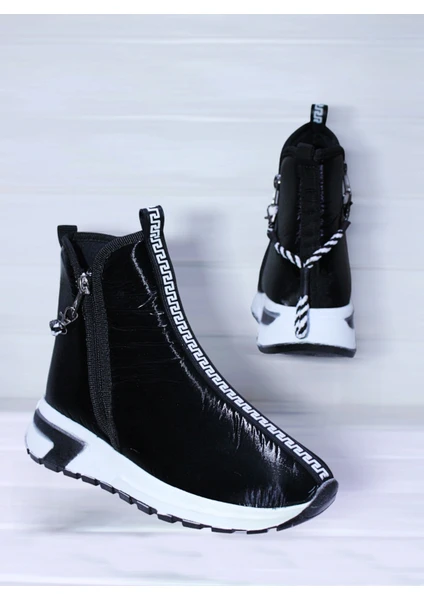 Meluxury Shoes Kadın Çift Fermuarlı Paraşüt Kumaş Bot&bootie