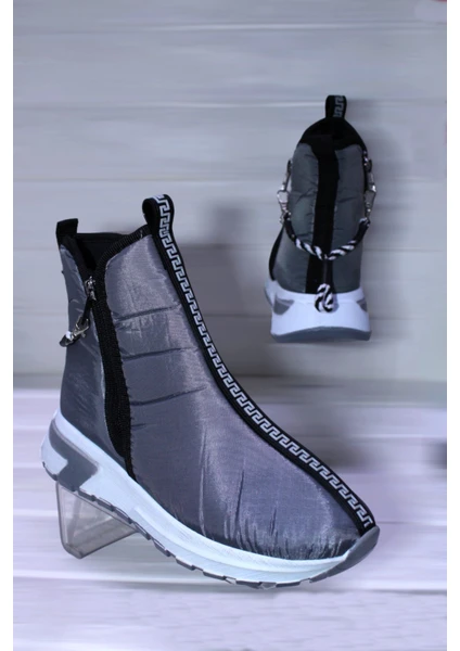 Meluxury Shoes Kadın Çift Fermuarlı Paraşüt Kumaş Bot&bootie